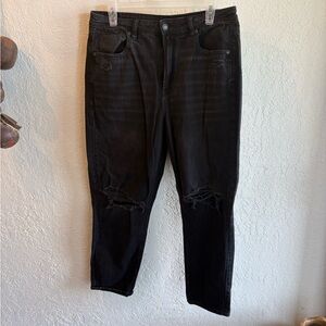 American Eagle Outfitters Black Straight Distressed Mom Jeans